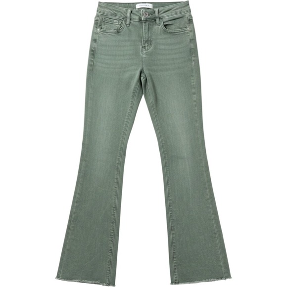 Lovervet by Vervet Denim - Lovervet by Vervet Sage Green High Rise Raw Hem Flare Jeans Sz 25 LV1254OL